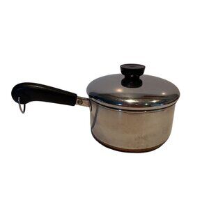 Vintage Revere Ware Stainless Steel 1.5qt Saucepan With Lid & Black Handle
